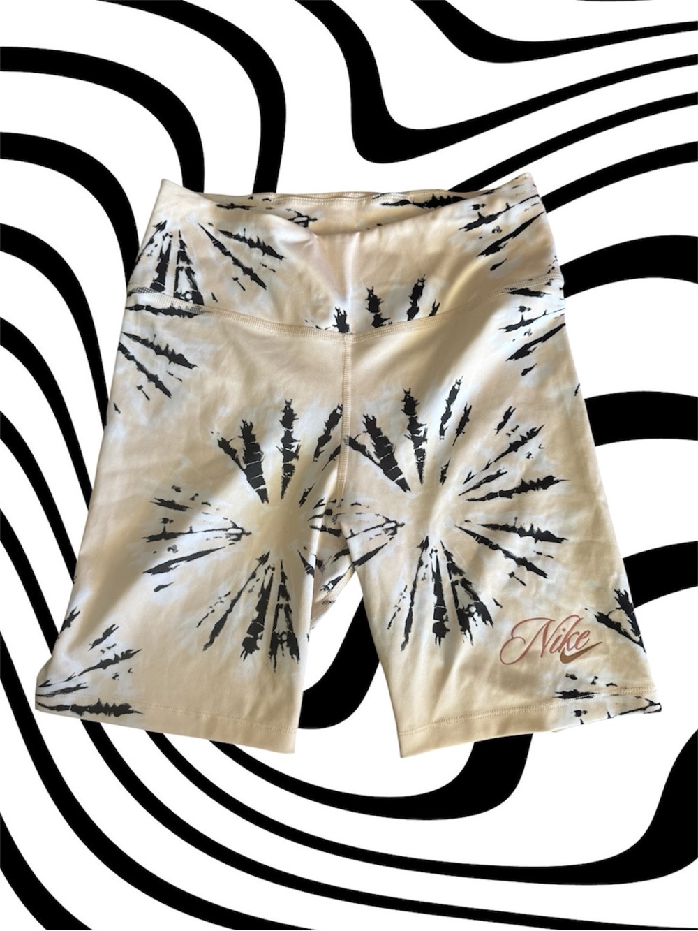 Nike Women’s Cream, White and Black Tie-Dye Athletic Shorts